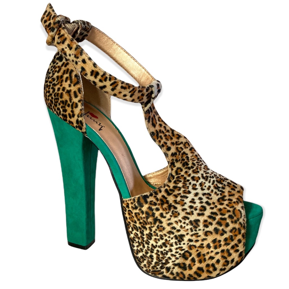 Leopard & Green Platform Block heels